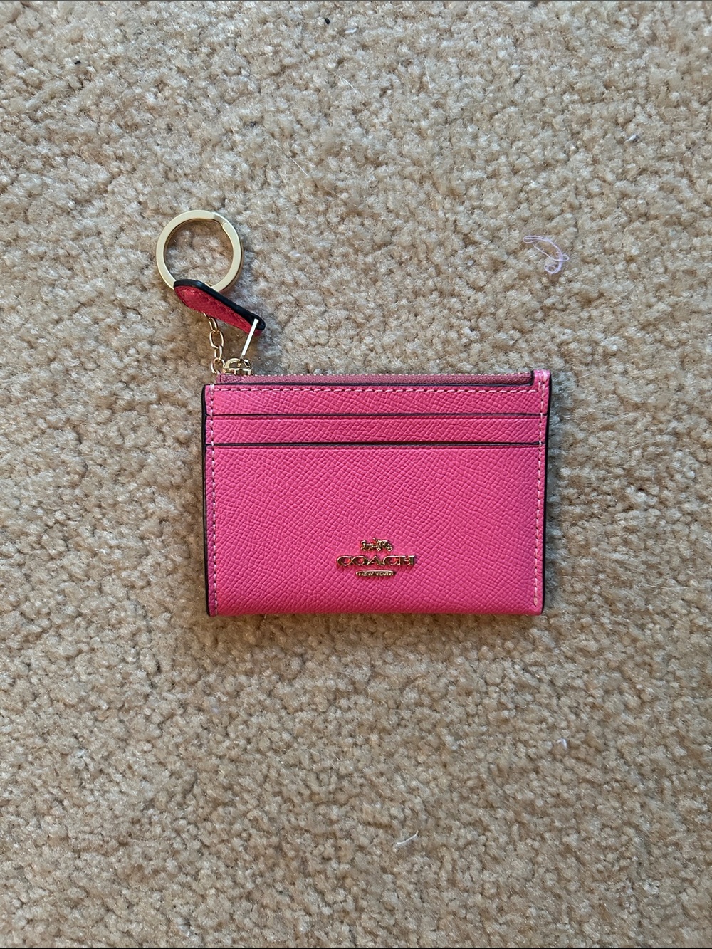 Coach Pink Saffiano Leather Card Case Keyring